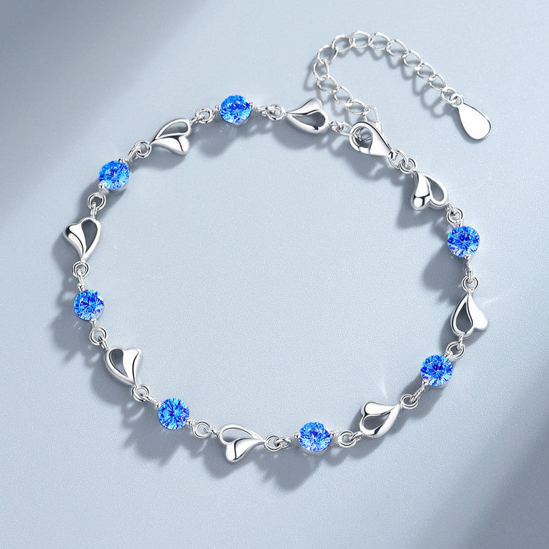 S999 Pure Silver Heart of the Ocean Bracelet