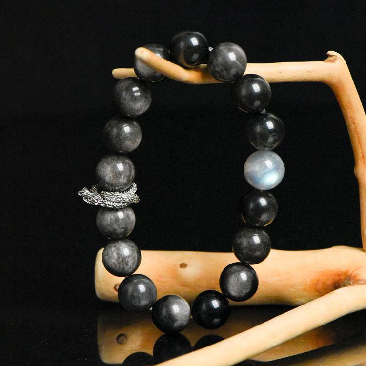 Black Obsidian & Moonstone Energy Bracelet