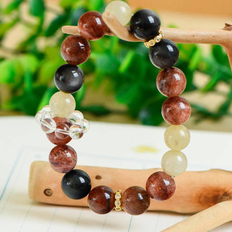 Black Obsidian & Rutilated Quartz Energy Bracelet