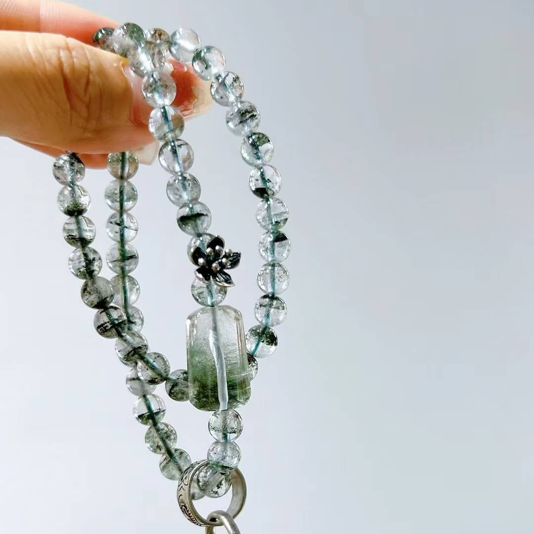 Brazilian Green Phantom Quartz Bracelet with Manifestation Pendant