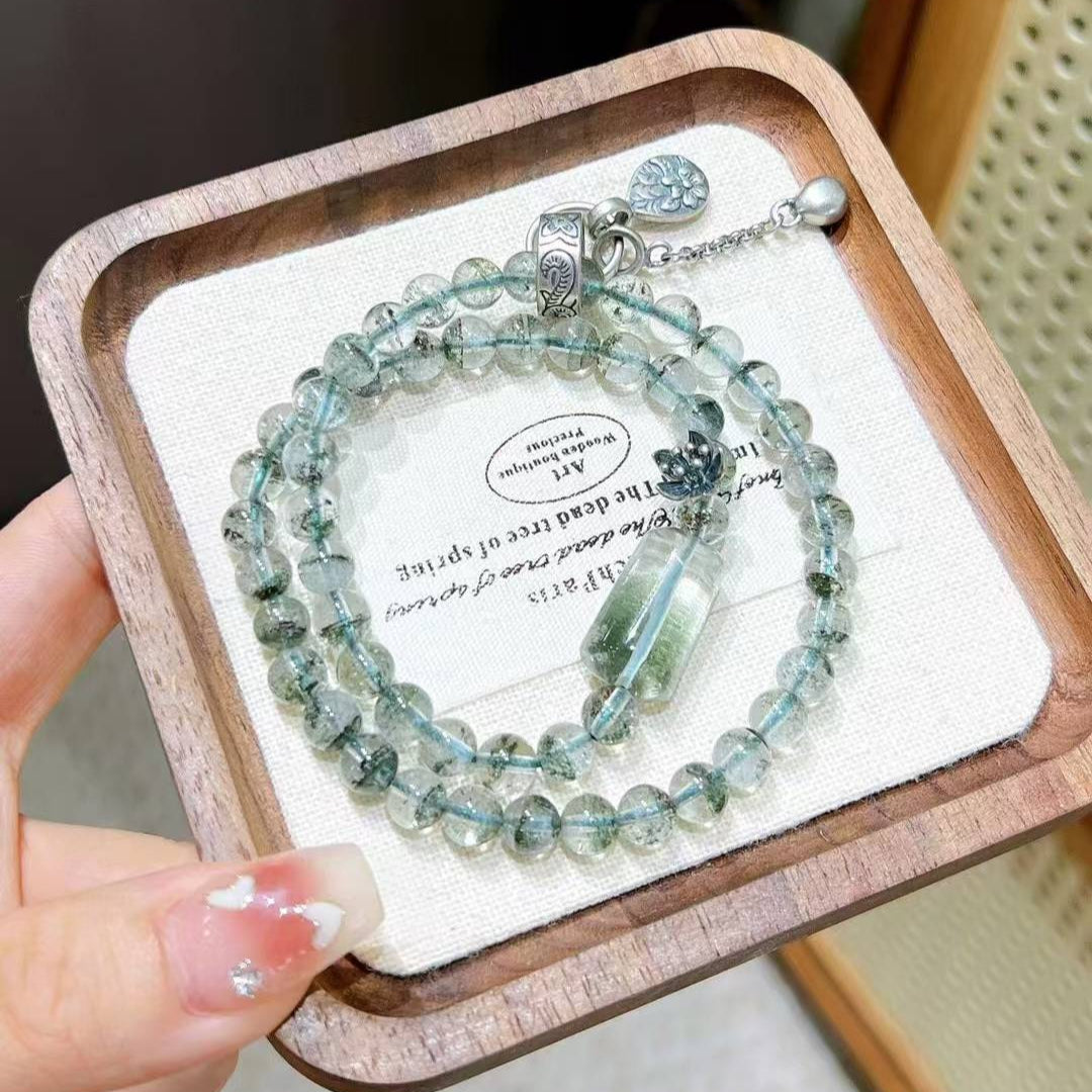 Brazilian Green Phantom Quartz Bracelet with Manifestation Pendant