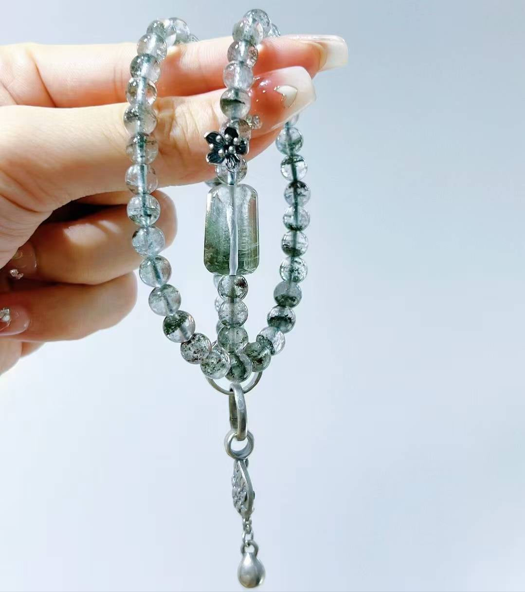 Brazilian Green Phantom Quartz Bracelet with Manifestation Pendant