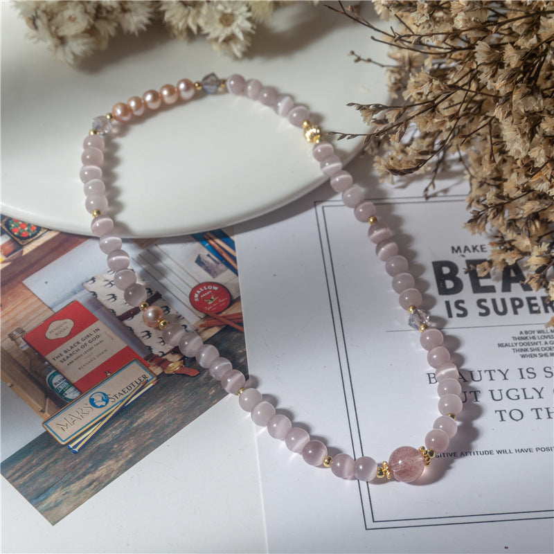 Garnet Pearl Double-loop Crystal Beaded Bracelet