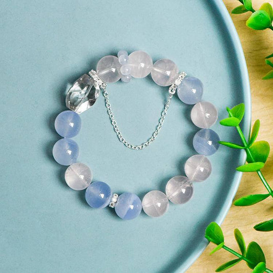 Rose Quartz, Blue Lace Agate & Clear Quartz Energy Bracelet