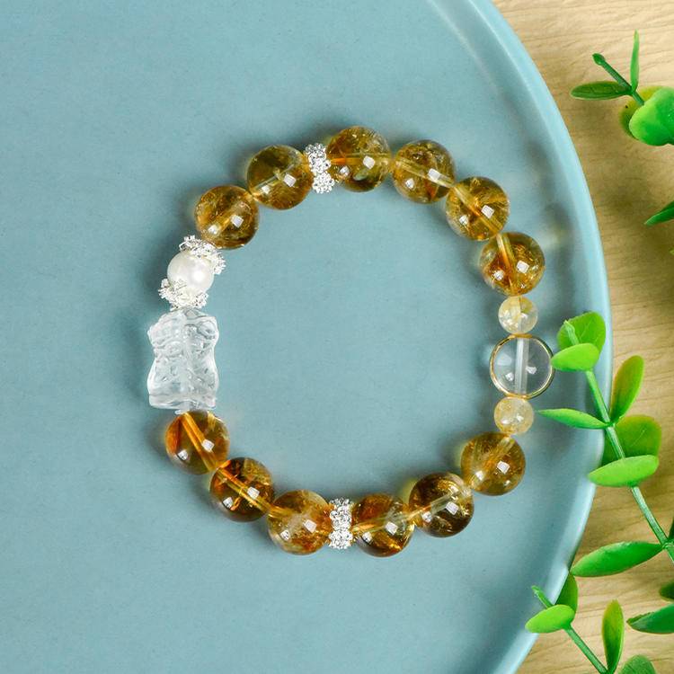 Golden Titanium Quartz & White Crystal Bracelet